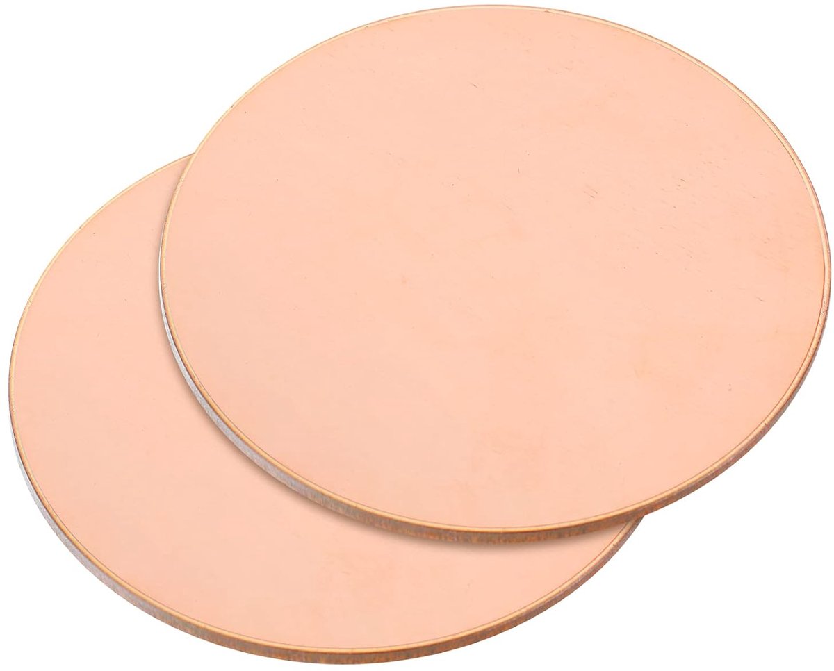 2 stuks ronde koperplaat, diameter 50 mm, 3 mm dikte, zuiver T2, koperplaat, ronde plaat voor handwerk, elektrische reparaties, printplaatdruk, onderhoud