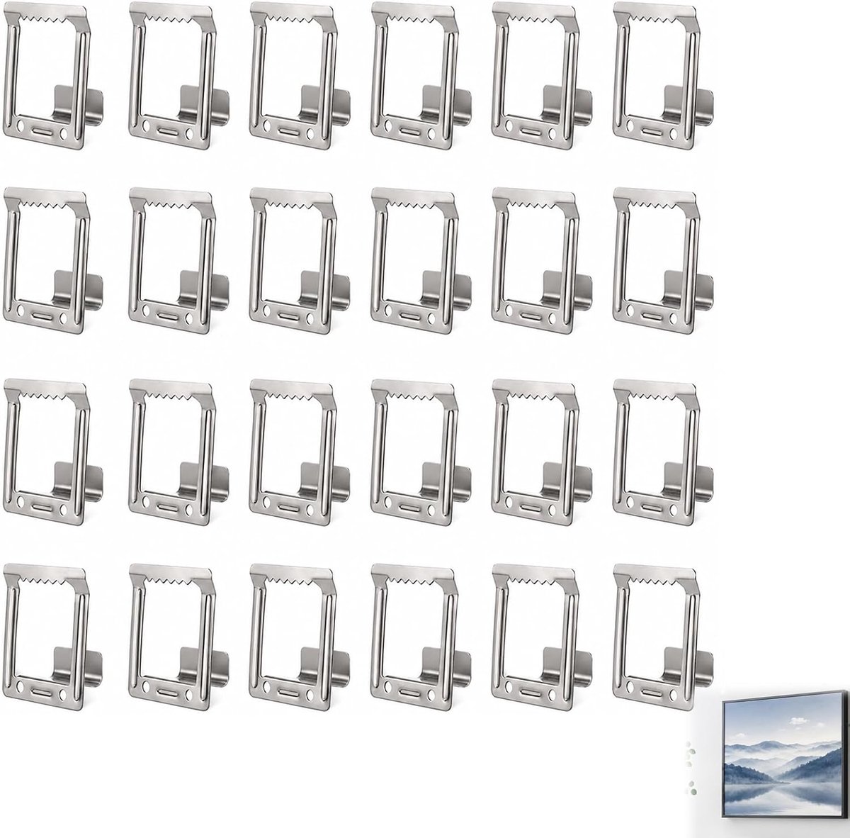Set van 24 clips voor fotolijsten, dikte 15 mm, metalen haken om op te hangen zonder boren, klem voor het ophangen van foto's, afbeeldingen en canvas, lichtzwart