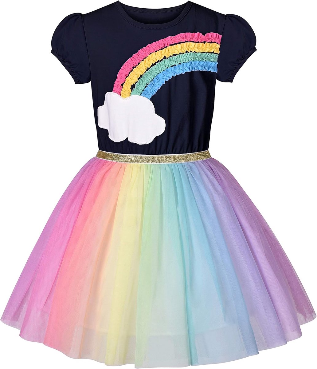 Regenboog Tule Rok Korte Mouwen Verjaardagsfeest