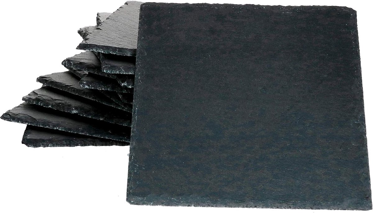 Leiplaat set van 12 17 x 17 cm I serveerplaten zwart I sushi plaat met rustieke breukrek I voorgerecht ook als onderzetter bord I decoratieve plaat graniet