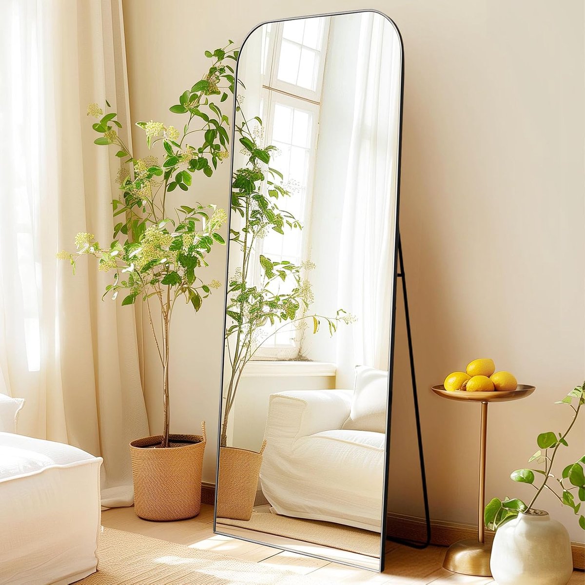 Vloerspiegel 161 x 52 cm staande spiegel Volledige lengte met zwarte aluminium lijst Op te hangen of te leunen Wandspiegel voor slaapkamer, woonkamer