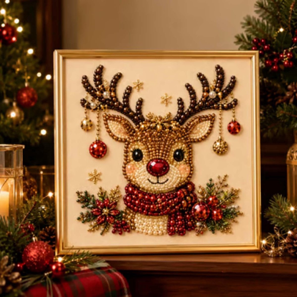 Casalora® 3D Kerst Diamant Schilderij DIY Kit – Kerstman/Kerstboom/Sneeuwpop/Rendier – Diamond Painting Set met Parels – Creatieve Hobby voor Volwassenen & Beginners – Wanddecoratie – 20 x 20 cm