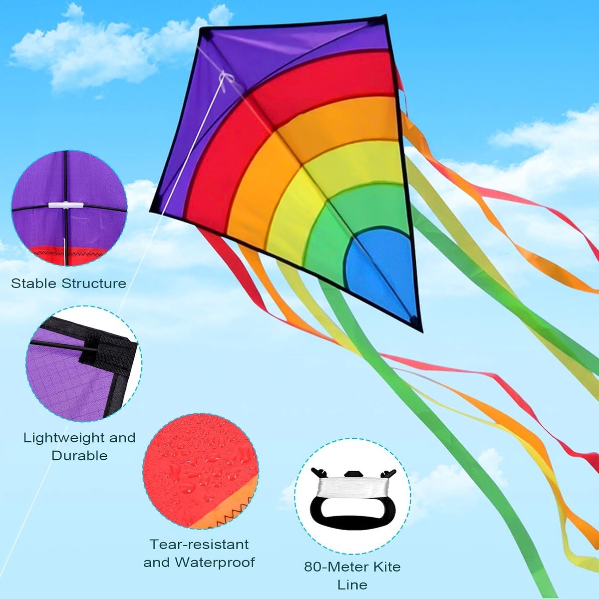 Set van 2 Vliegers voor Kinderen, Kleurrijke Draken met Lange Staarten, Ideaal voor Beginners en Gezinsplezier, Geschikt voor 4-8 Jaar Oud