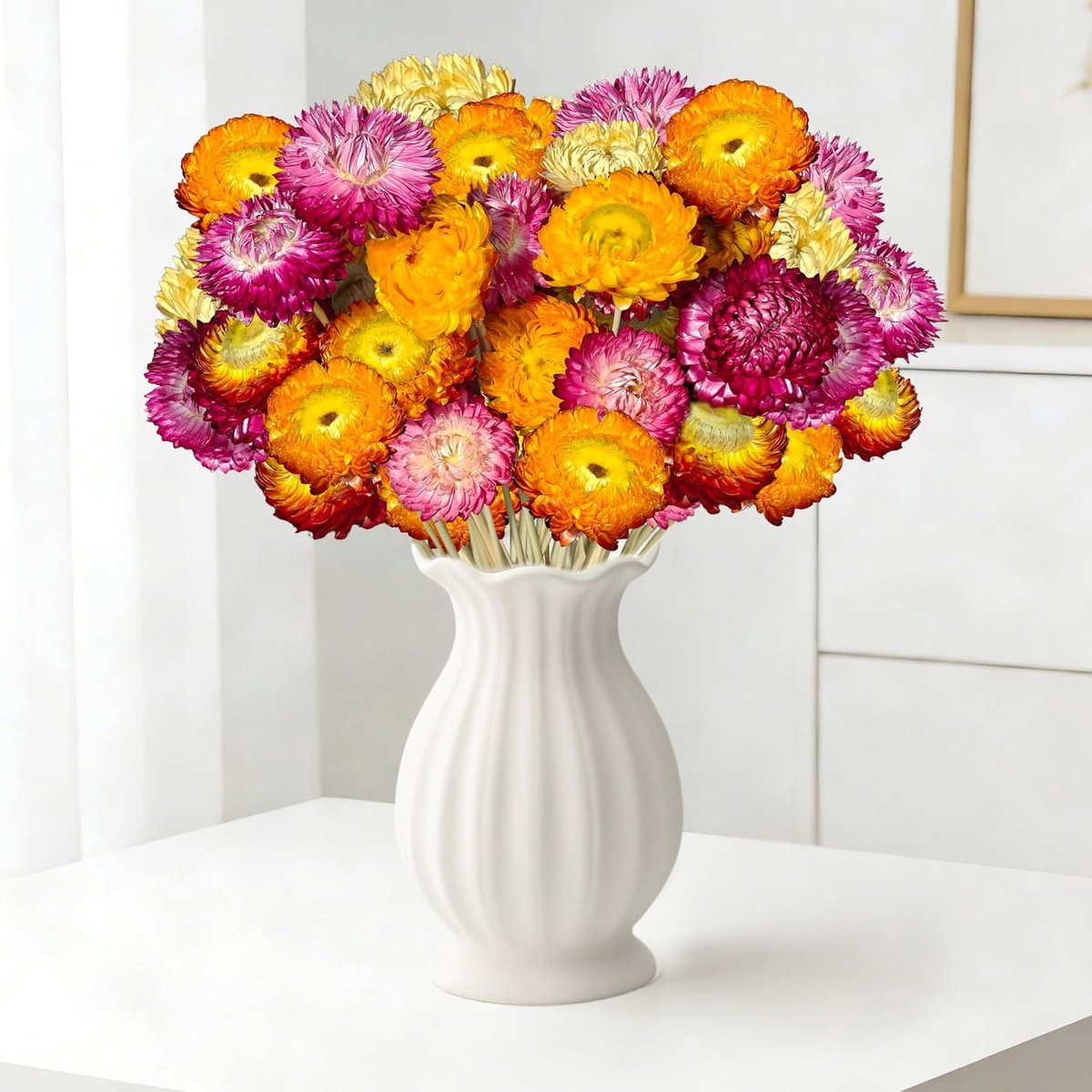 Gedroogde bloemen - 40 stuks veelkleurige gedroogde madeliefjes met stengels voor bruiloft - thuis en op kantoor - feestdecoratie