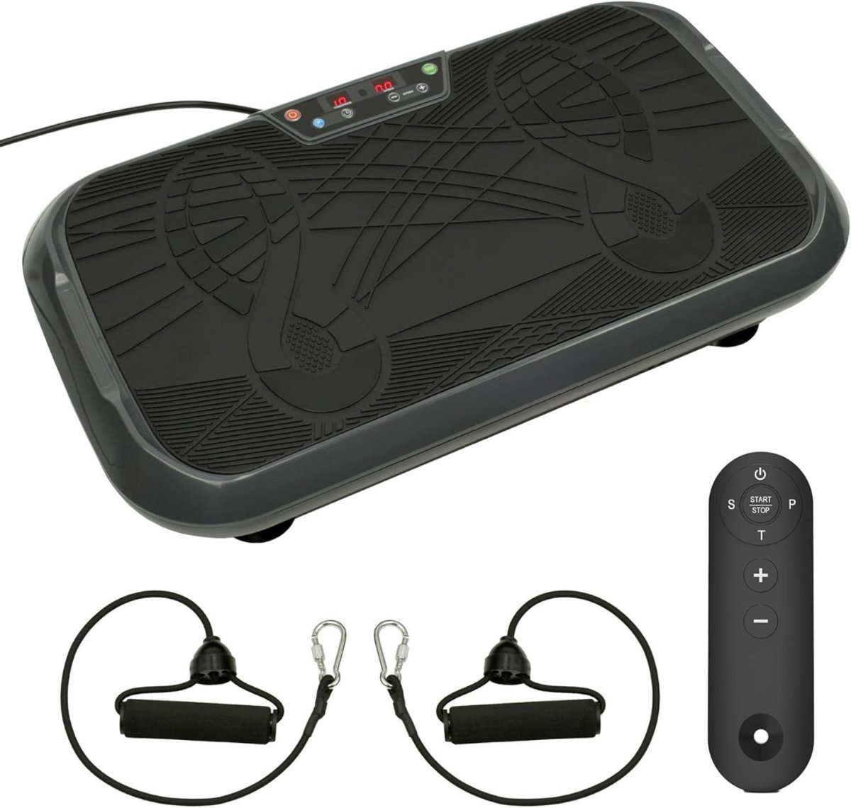 QUOVO® Trilplaat Fitness - Vibroshaper Trilplaat Met 99 Trainingsniveau’s - Trilplaat Voor Benen Bloedsomloop En Voor Buik, Benen En Billen - Powerplate – Training Apparatuur – Vetverbrander - Zwart - 13cm x 42cm x 13cm