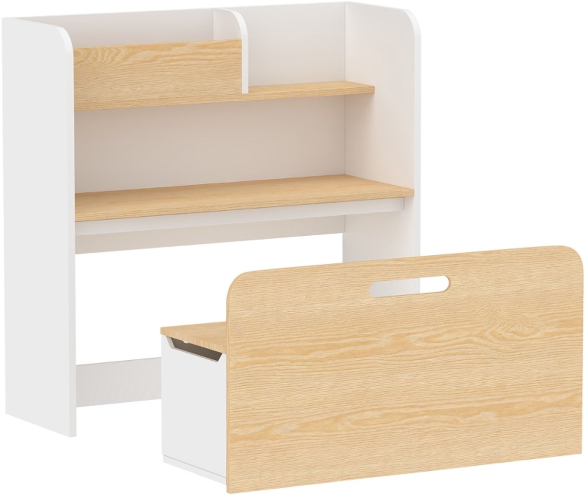 COVREO Kindertafel 80 x 29 x 80 cm wit hout, 5-in-1 met boekenrek