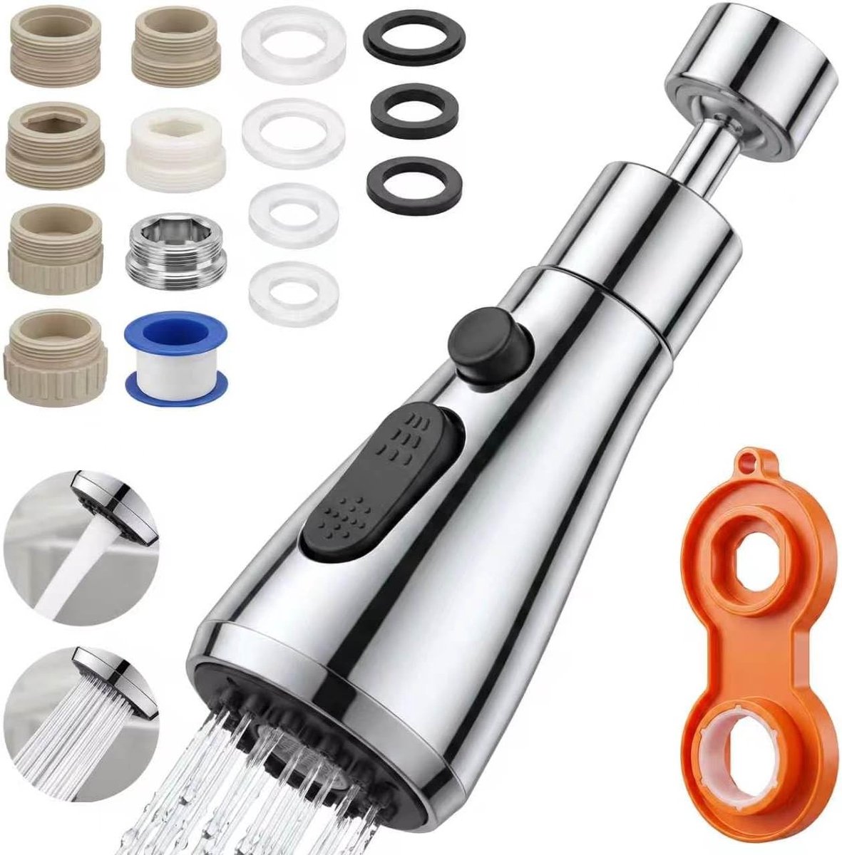 SnelShoppen - Roterende Straalregelaar van Messing, 360 Graden, Waterkraan met 2 Sproeimodi, M20/M22/M24 Schroefdraad, Keuken Accessoire