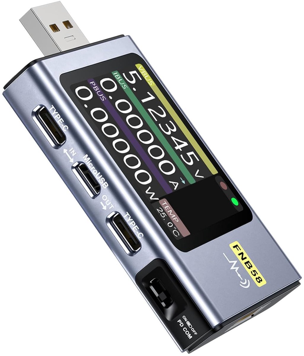 USB-tester - Zwart - 2,0 inch - Professionele Multimeter met Snellaaddetectie en Bluetooth - Voor USB-apparaten