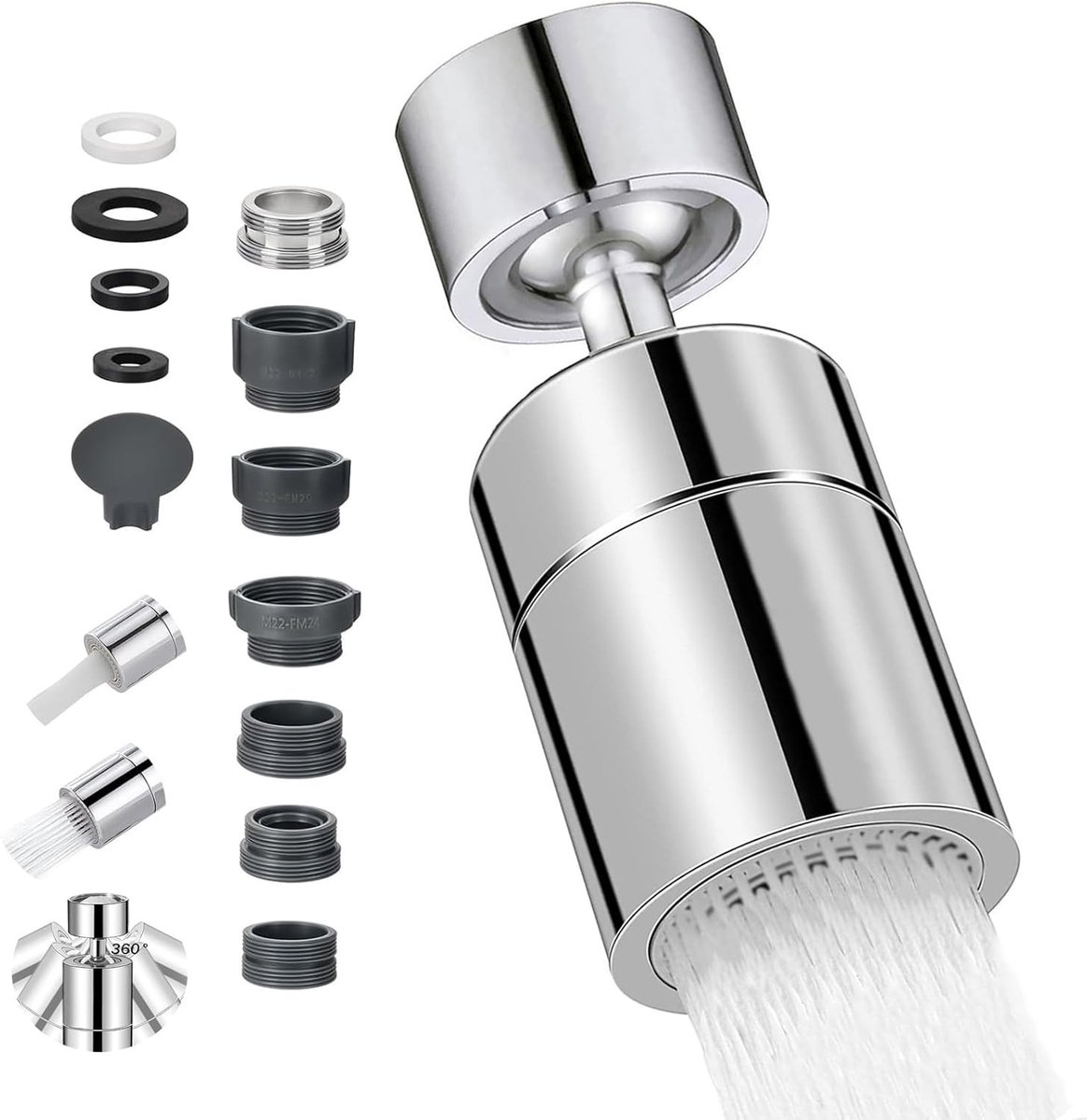 Keuken Kraanopzetstuk - Zilver - 360° Draaibaar - Roestvrij ABS en Messing - Voor Keuken en Badkamer