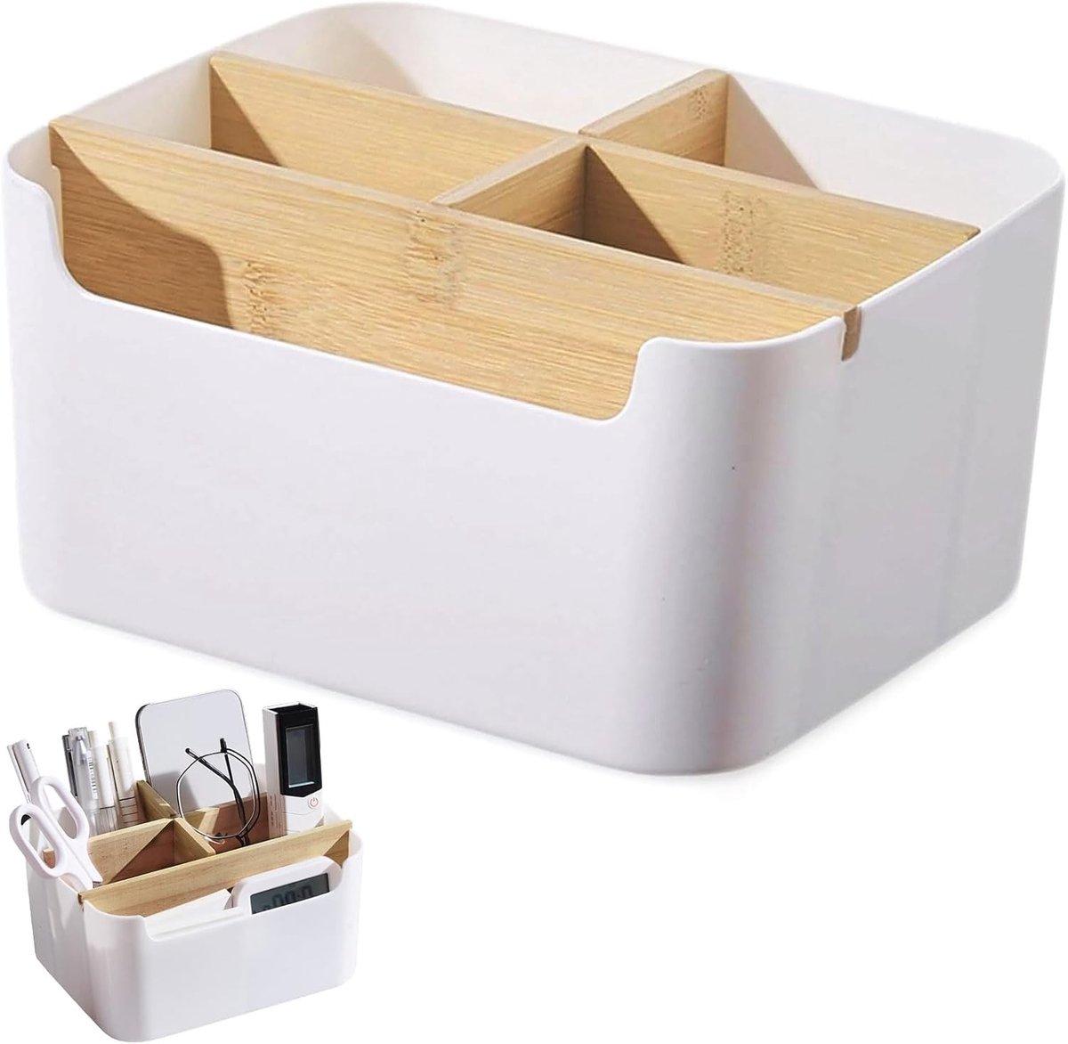 Desk Organiser met 5 Compartimenten voor Kantoor, Houten Penhouder en Opbergoplossing voor Pennen, Cosmetica en Stationery