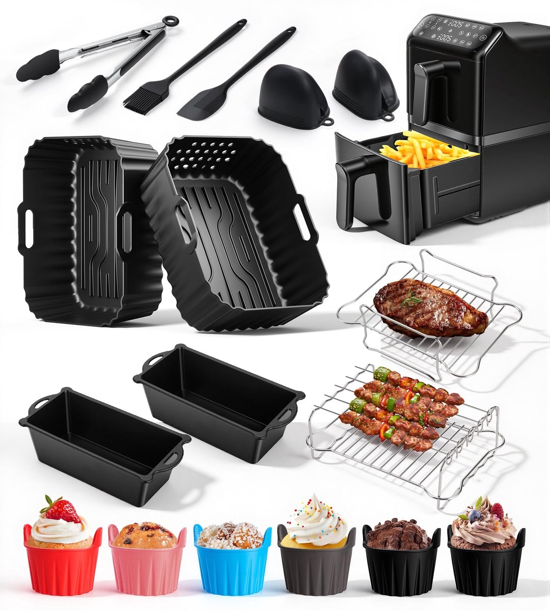 SolidKeus - Set van 21 Siliconen Bakvormen voor Airfryer