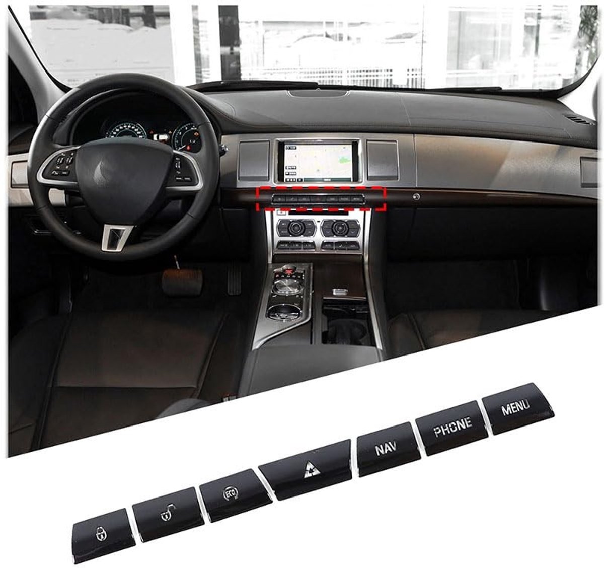 SolidKeus - Multimedia Paneel Knop Cover Sticker Geschikt voor Jaguar XF 2012-2015