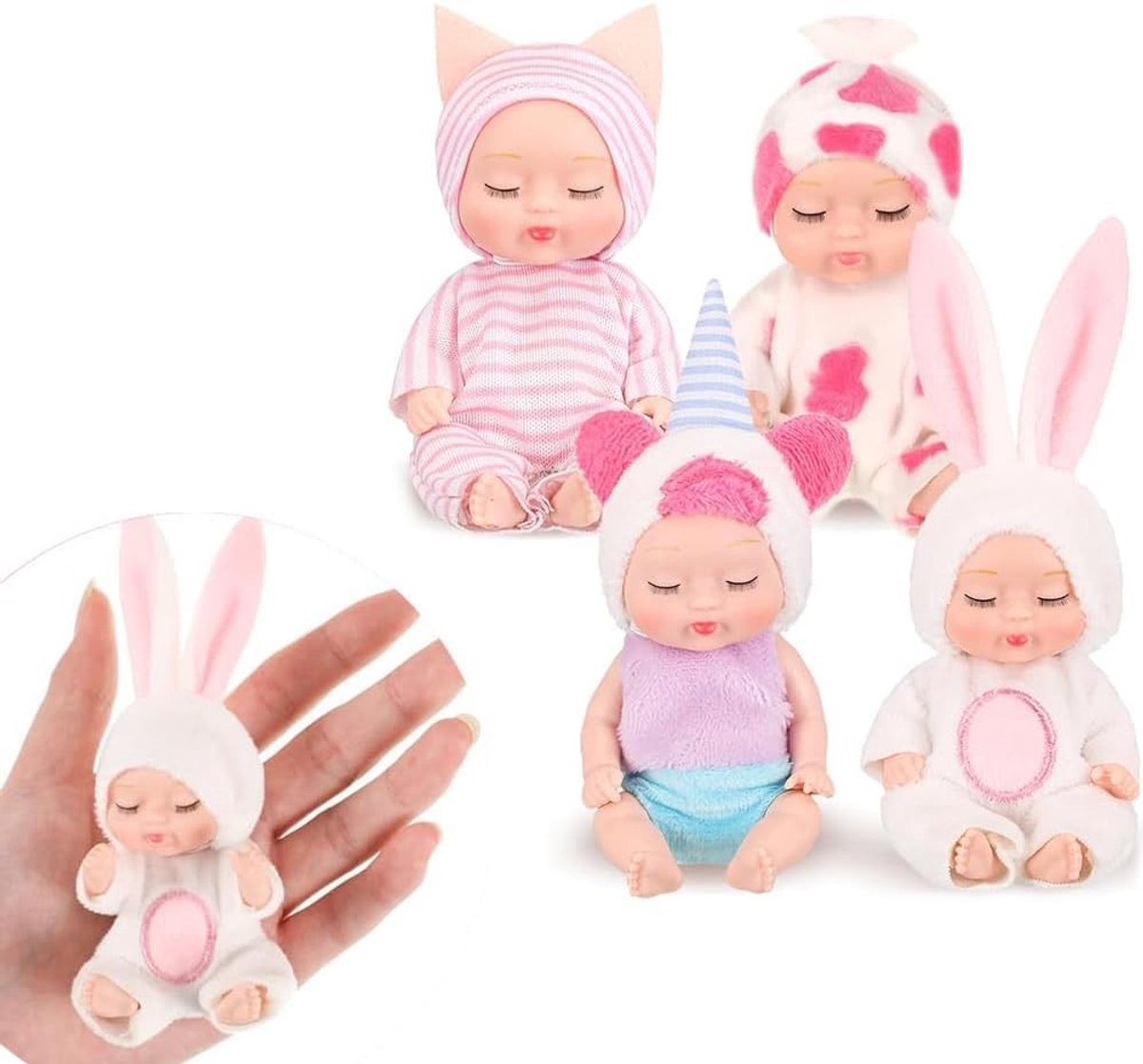 SolidKeus - Set van 4 Mini Reborn Poppen met Verwijderbare Kleding