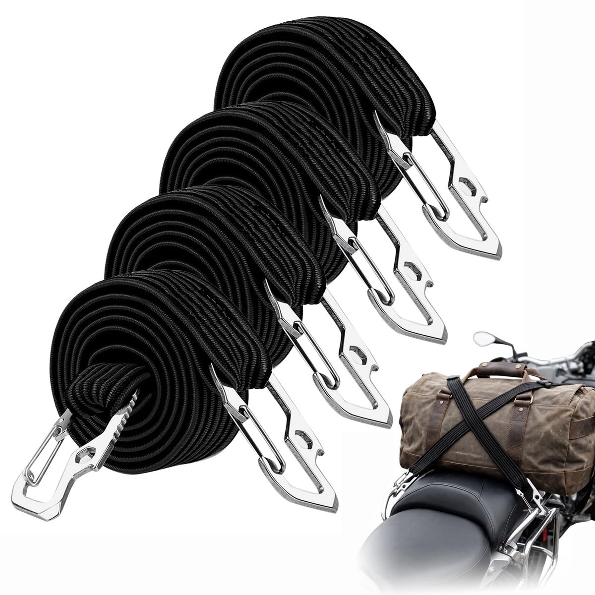 SolidKeus - Set van 4 Elastische Touwen met Haken, 1 m