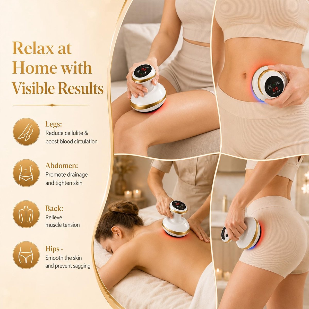 SolidKeus - 4-in-1 Cellulitis Massageapparaat met Warmte en Licht