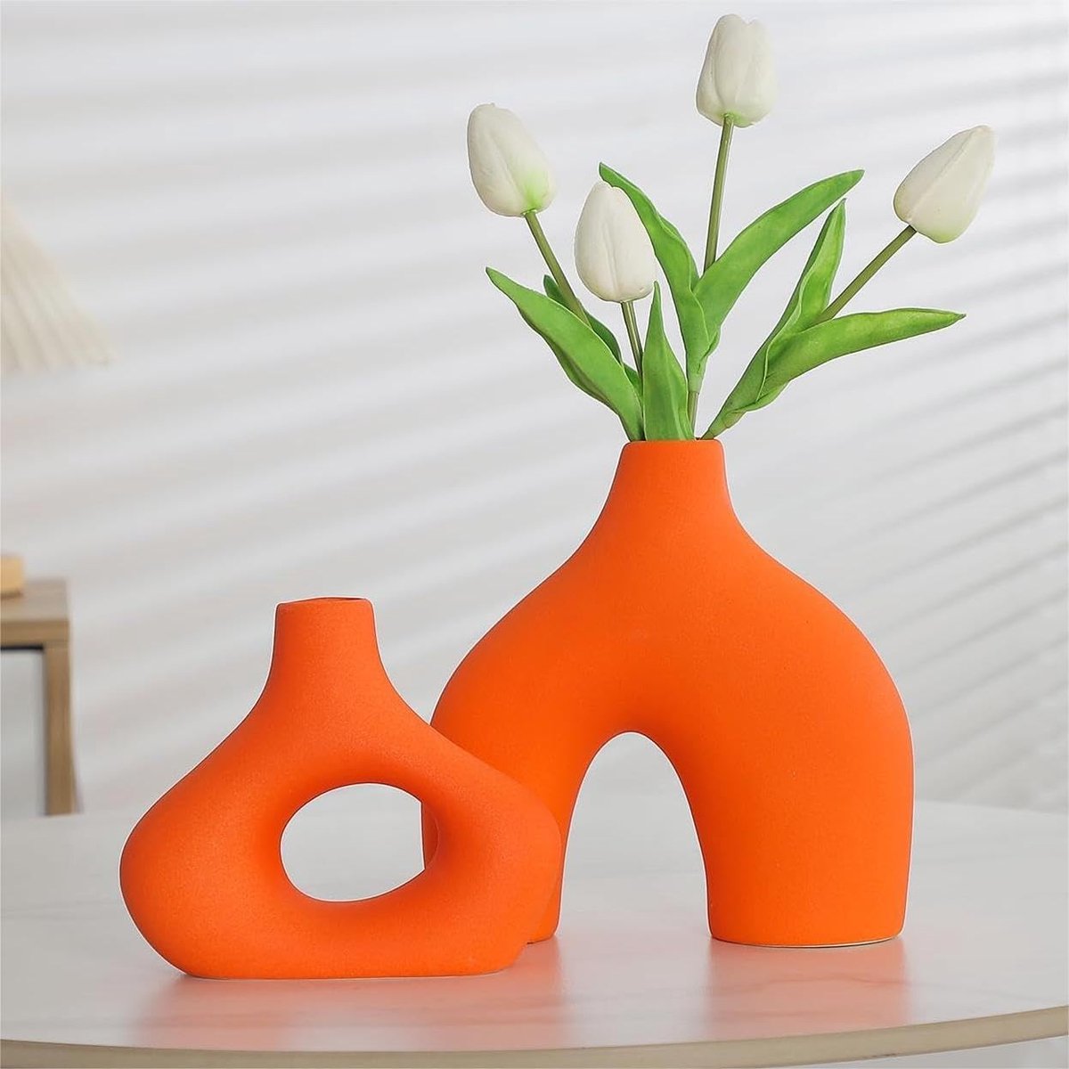 SolidKeus - Set van 2 Oranje Keramische Vazen voor Binnenhuisdecoratie