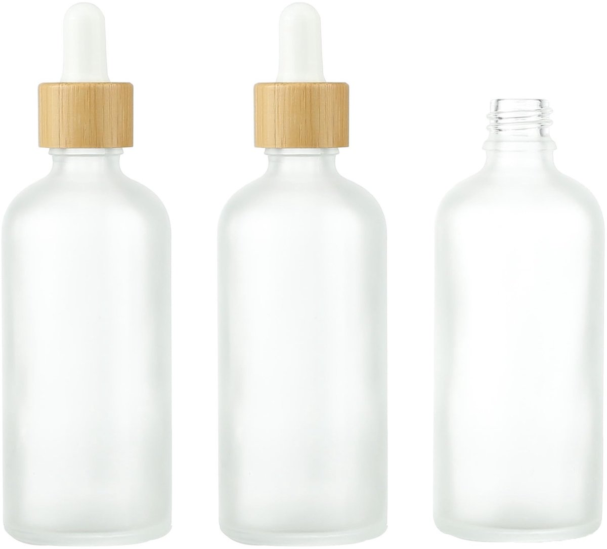 SolidKeus - 3 Lege 100ml Frosted Glazen Druppelaar Flessen met Bamboe Deksels