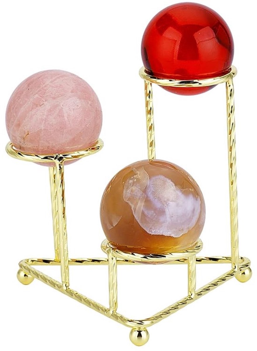 Bolstandaard Gouden Driehoek - Display Standaard - Roestvrij Staal - Ornamenten Rek - Voor 40 mm Bollen - Stevig en Elegant Ontwerp - Displaystandaard