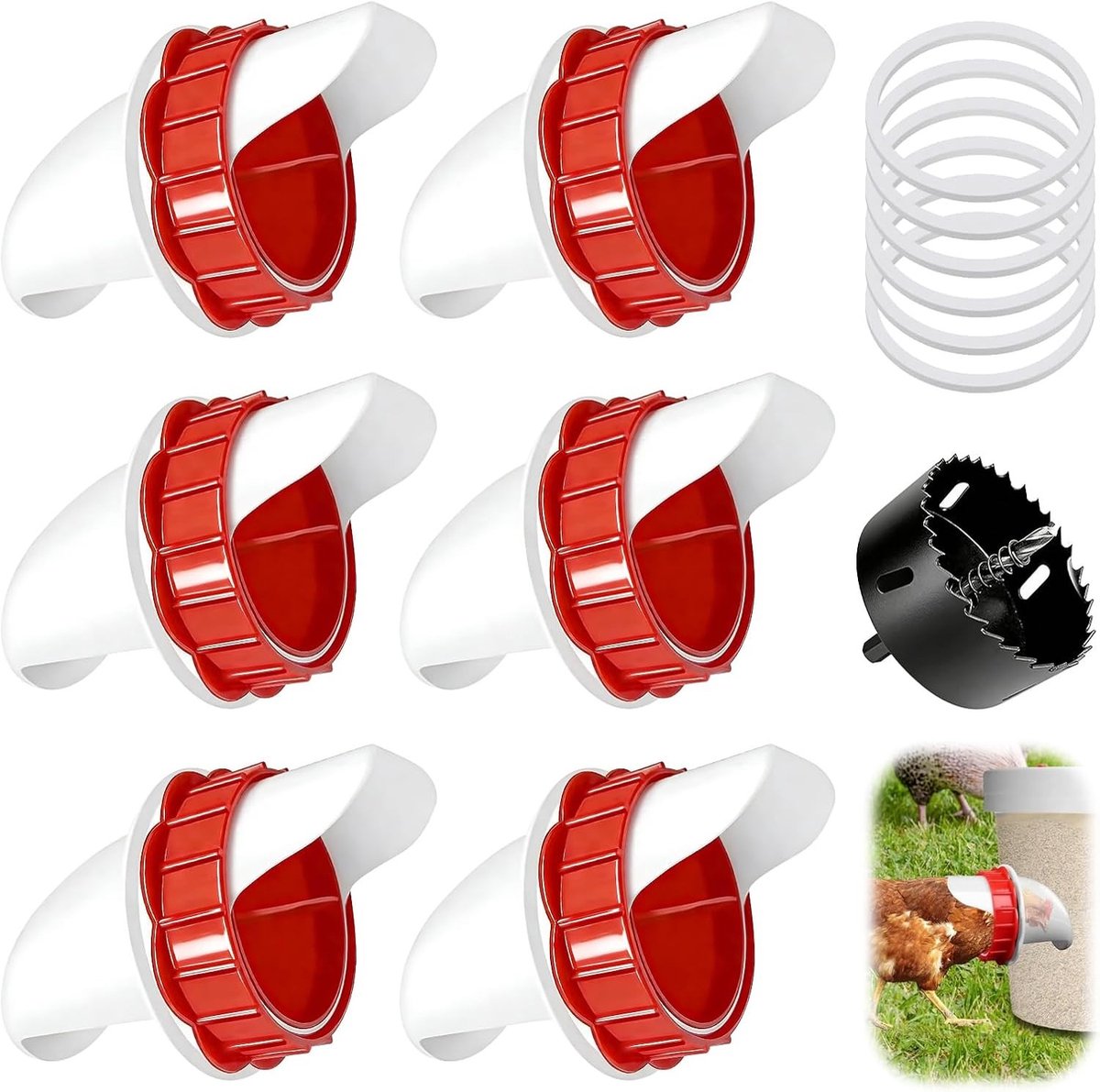 DIY Kippenvoer Dispenser Set van 6 Stukken - Ratbestendige Voederbak voor Kippen, Eenden en Ganzen zonder Verspilling