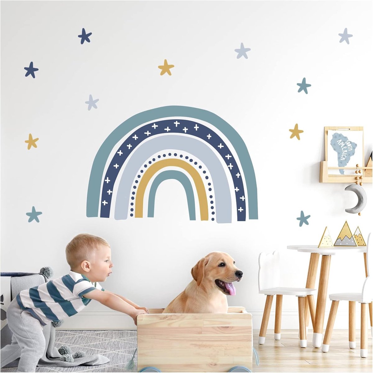 Deco Muursticker regenboog met sterren kinderkamer muursticker babykamer jongen muursticker wanddecoratie DL922-1