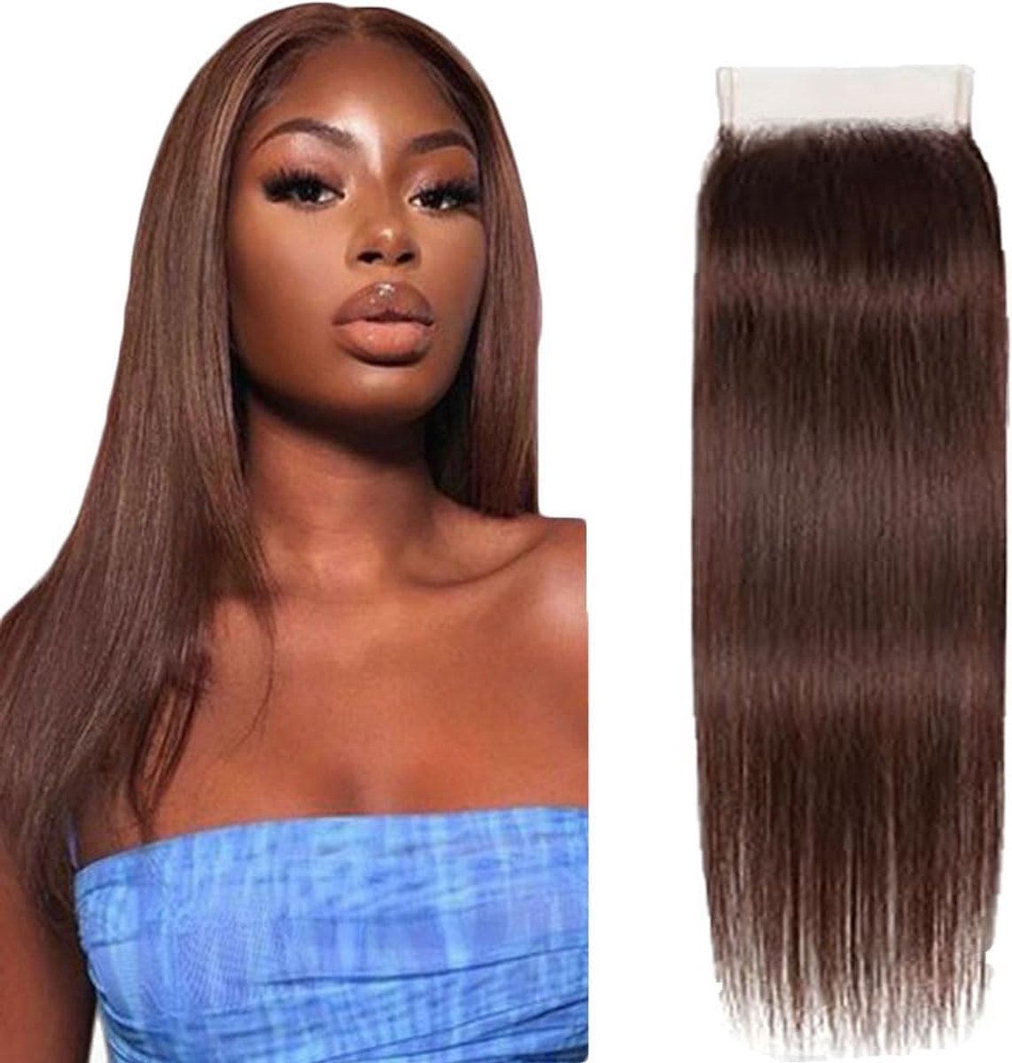 Hair Bundles #4 Chocolate Brown Straight 4x4 Lace Closure Mensliches Haar Bündel Echthaar Human Hair Extensions Echthaar Tressen Double Weft Remy Hair 30 Inch