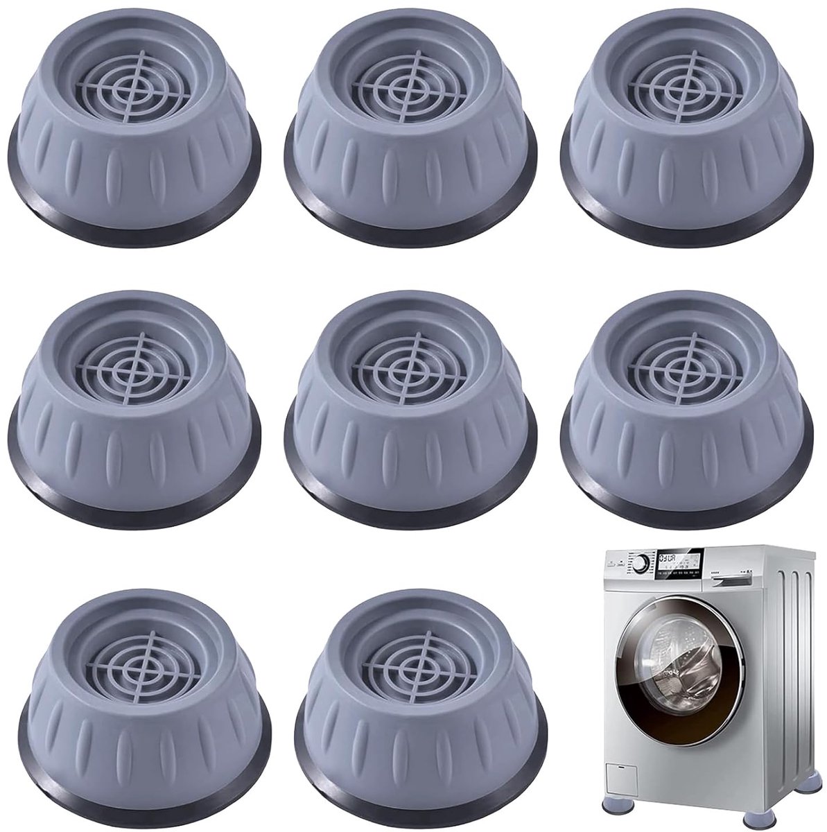 Voetkussen, Antislip Trillingsdempers, 8 stuks Trillingsdempers, Antislip en Geluidsreducerend, Wasmachine Voetpad voor Droger, Koelkast, Tafels, Grijs