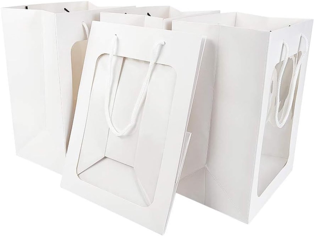 10 Pack witte kraftpapier geschenkzakken met venster - 25x18x13cm, perfect voor feestartikelen, bloemen, eten en meer