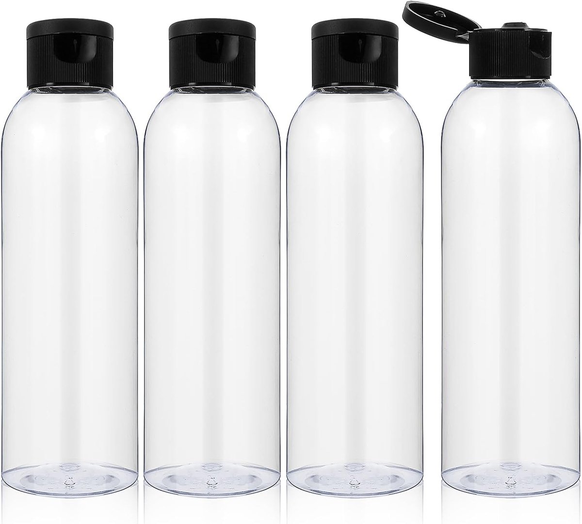 4 stuks 200 ml reisflessen met flipdop, lege dispenser, plastic fles, navulbare flessen voor shampoo, lotion, cosmetica (transparant)
