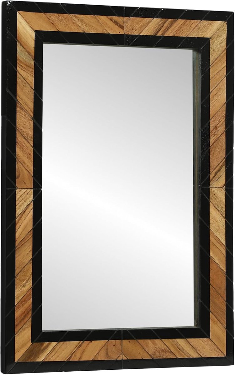 Wandspiegel van massief acaciahout, 70 x 2 x 70 cm, met decoratief frame en matte afwerking, voor woonkamer, slaapkamer of entree, hoogwaardig glas en hout