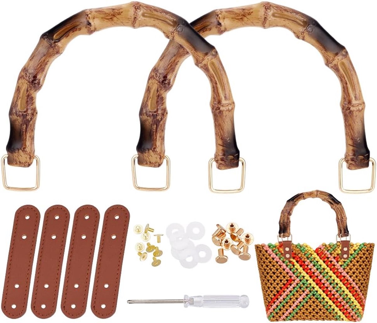 PandaHall U-vormige tas handgrepen, imitatie bamboe tas riemen ABS kunststof korte portemonnee handgrepen handtas riem met lederen gespen voor doe-het-zelf portemonnee portemonnee handtas maken