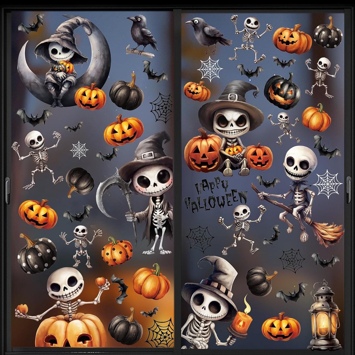 Raamafbeeldingen, 9 vellen, zelfklevende raamstickers, 21 x 28 cm, stickers voor Halloween, party, deur, raamdecoratie