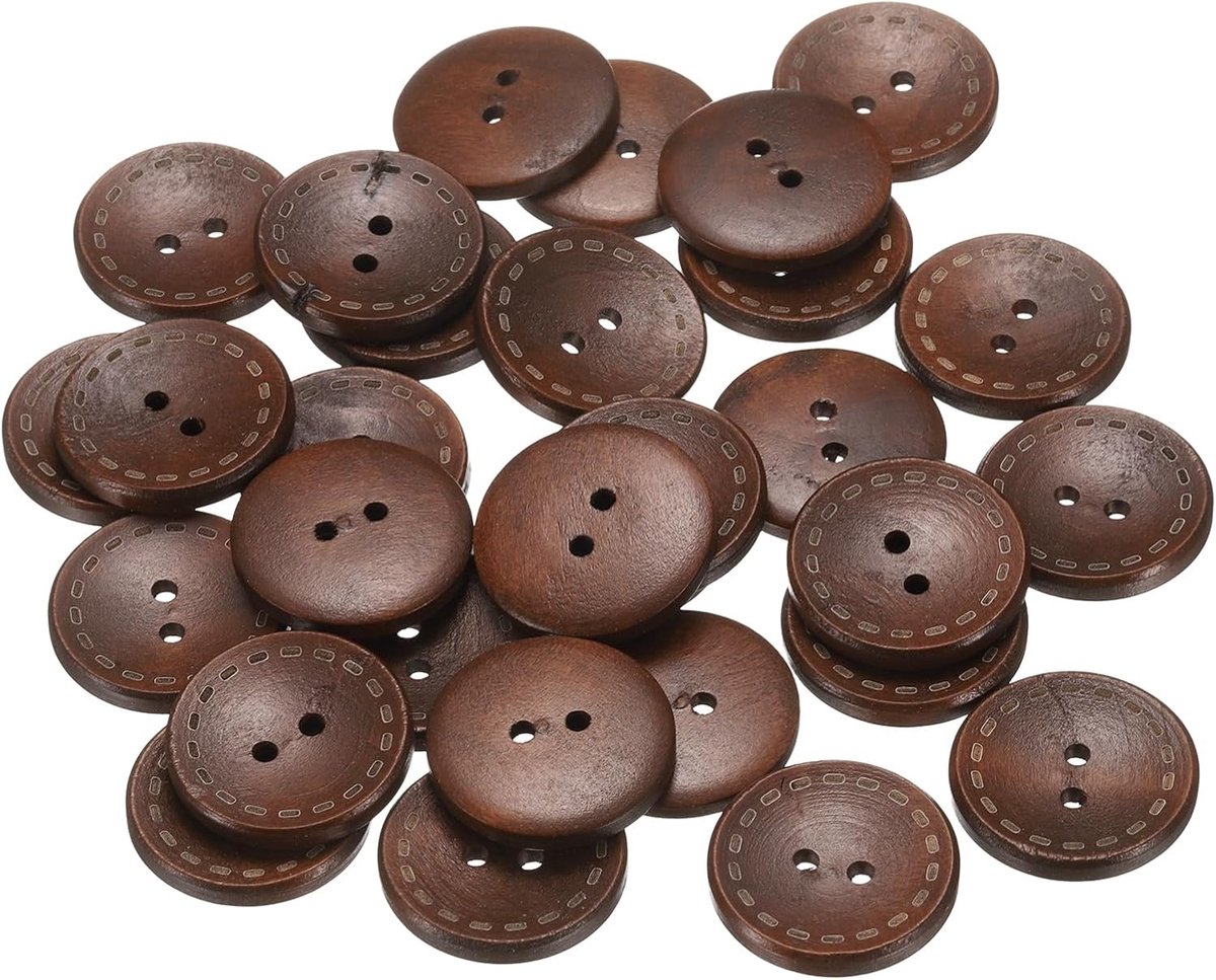 Knopen, 30 stuks, 44 l, 28 mm, rond, met 2 gaten, naai-accessoires voor kleding, kussens, knutselen en decoratie, middenbruin