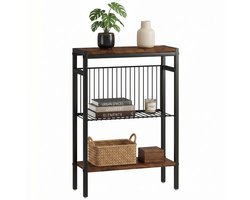 Bijzettafel met 3 planken-klein nachtkastje met metalen frame-rustiek bruin voor de woonkamer