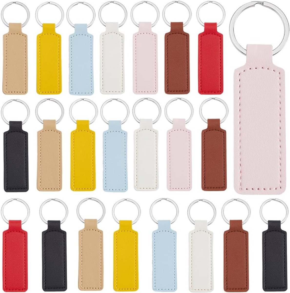 24 Stuks 8 Kleuren Sleutelhanger Blank Faux Lederen Sleutelhangers Bulk Kleurrijke Rechthoekige Graveren Blanks Sleutelhangers Houder Met Zilveren Ijzer Sleutelhanger Voor Sleutels Ketting