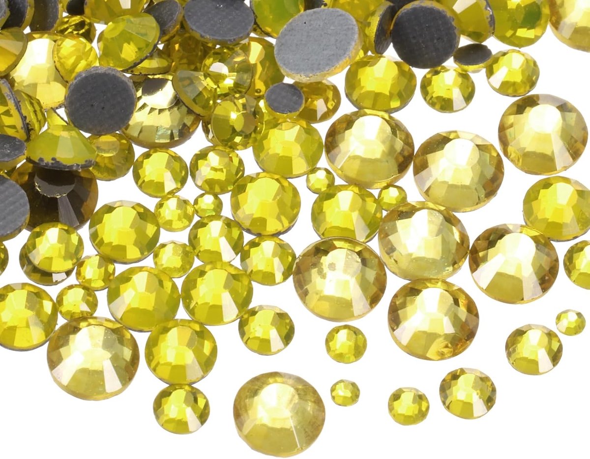 1036 stuks strass-steentjes, hotfix van glas, met transparante tas, set voor nagelkunst, knutselen, kleding, decoratie, doe-het-zelf, 5 maten (SS6-SS30, geel)