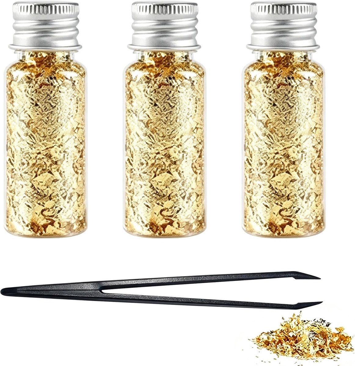 Bladgouden bladeren met pincet, multifunctionele decoratie bladgoudpapier, geschikt voor taartdecoratie bruiloft, bruiloftsbloemendecoratie op taarten, maar ook voor manicure, schilderen en