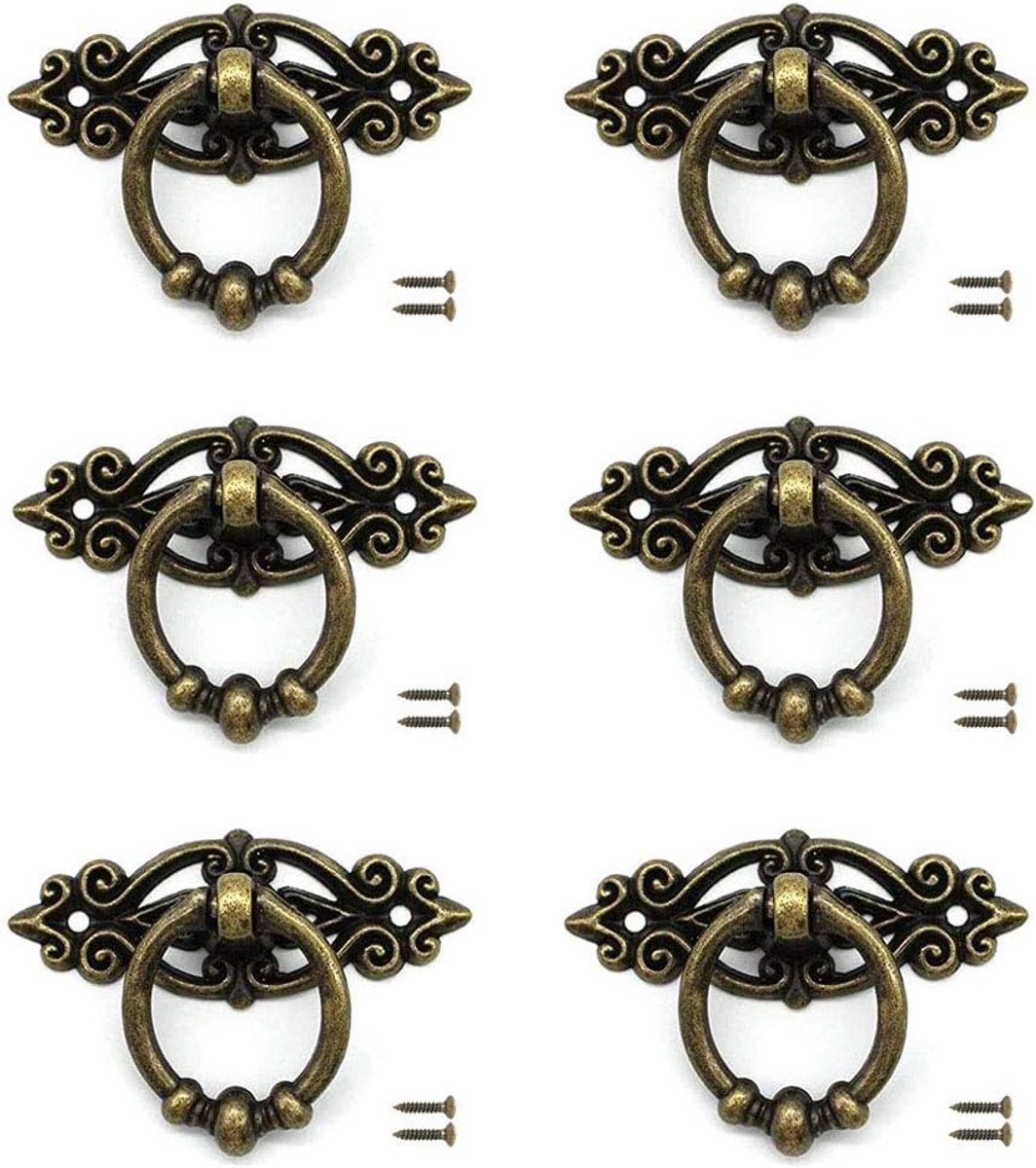 Vintage Keuken Kast Handgrepen - 6 Stuks Antieke Messing Deurknoppen voor Dressoir en Keukenmeubels, Retro Design en Duurzaam Gebruik