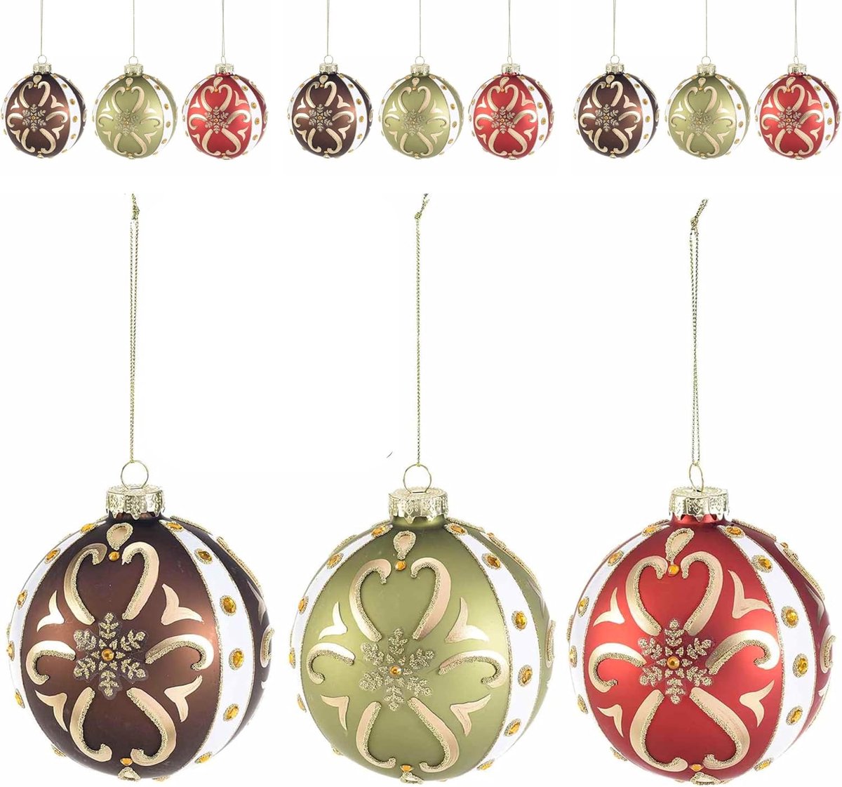 Kerstballen van gekleurd glas, Kerst Decoratie, Kerstversiering, Ambachtelijke Decoraties om op te hangen voor de Kerstboom, Verschillende Modellen - 12-delige Set
