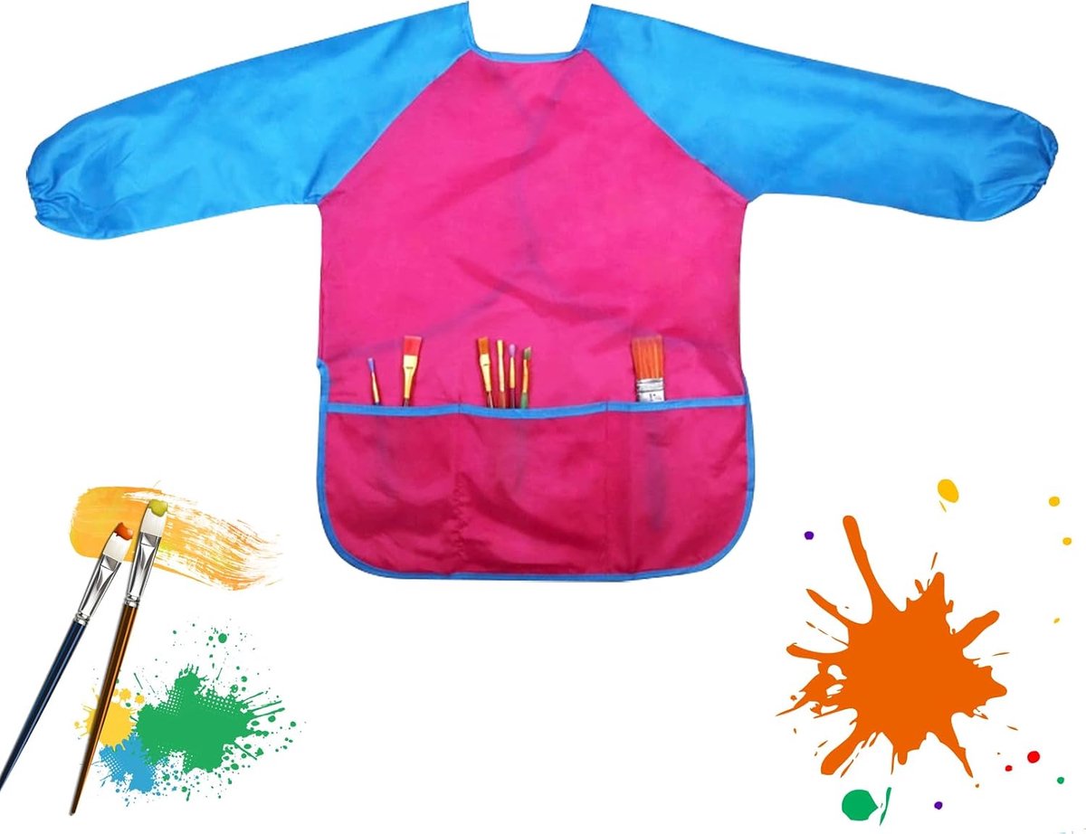 Schort met lange mouwen voor kinderen (120 cm) voor 5-8 jaar - verstelbare kunstjas met groot zakdesign, schilderkleding voor jongens en meisjes