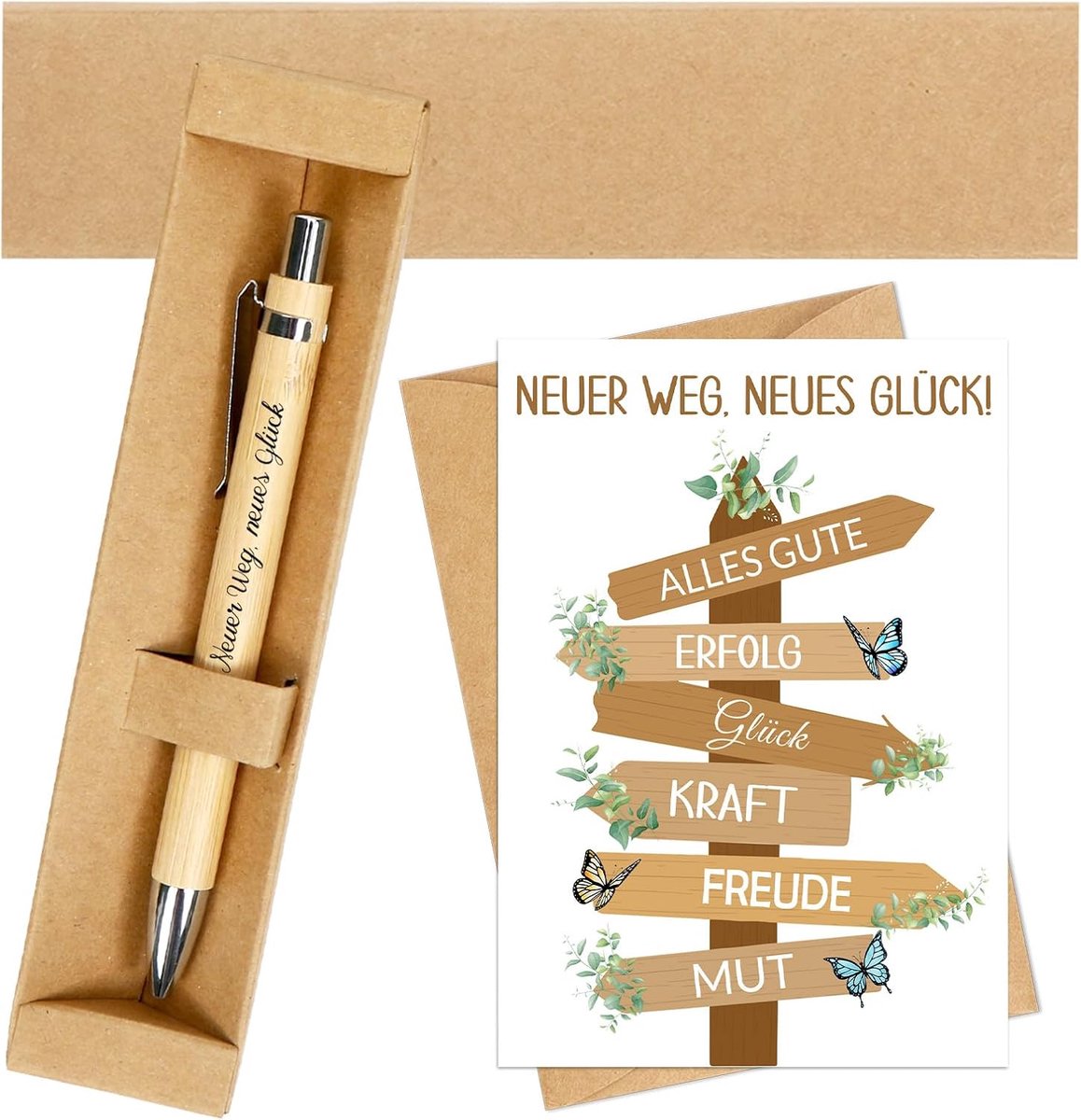 Weg New Glück, balpen met gravure + afscheidskaart collega's + geschenkdoos, afscheidscadeau collega's voor verandering van baan pensioen pensioen, nieuwe baan moedermaker