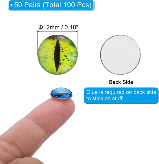 12 mm Dragon Eyes, 100 stuks ronde glazen ogen dieren gehaakte ogen voor klei pop maken ambachtelijke doe-het-zelf bevindingen sieraden maken, mix kleuren — afbeelding 4