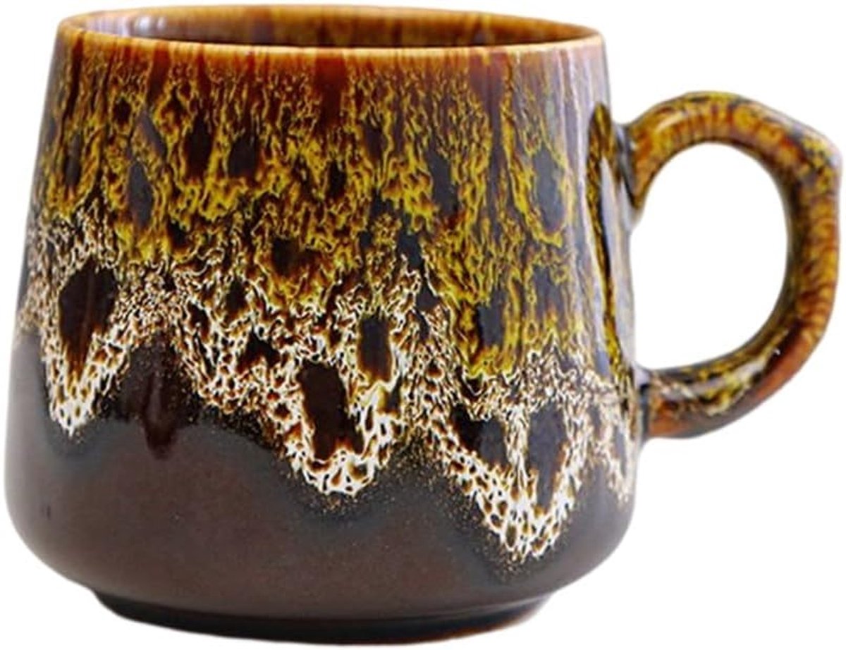 350 ml keramische koffiemok met handvat, nieuwigheid vloeistof geglazuurde vintage theekopjes latte mokken rustieke theekopjes voor kantoor en thuis, uniek cadeau voor mannen vrouwen, geel