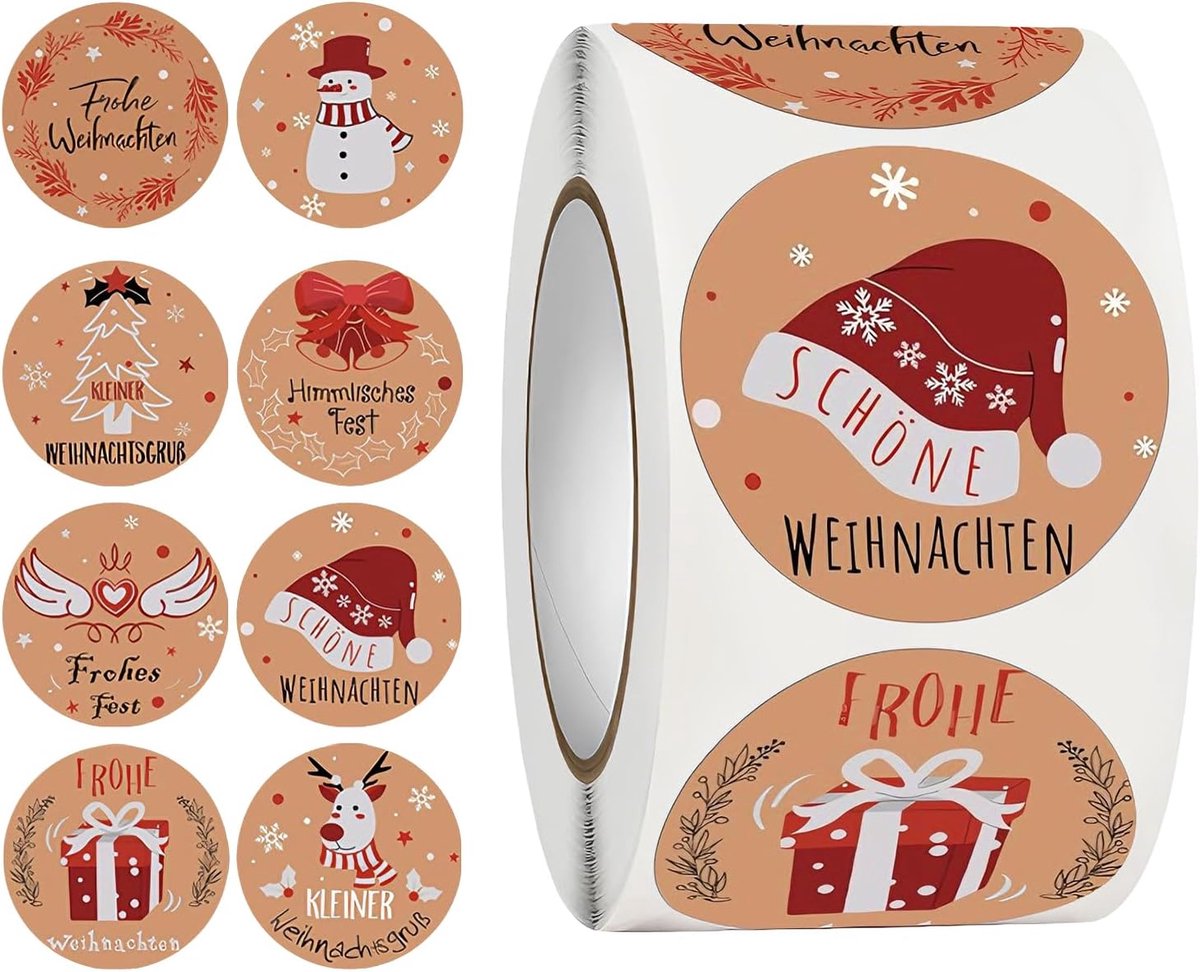 500 stuks ronde kerststickers, kraft kerstcadeaulabelstickers, zelfklevende labels, verzegelingstickers voor enveloppen, tassen, dozen, zegels, decoratie (1 inch/2,5 cm)