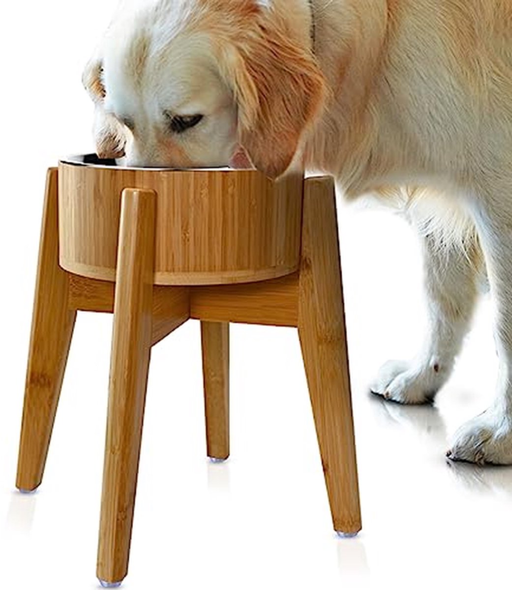 Verhoogde hondenbak - Honden voerstation - Comfortabel eten - Enkele schotel - 95" breed 14" hoog - Bamboe