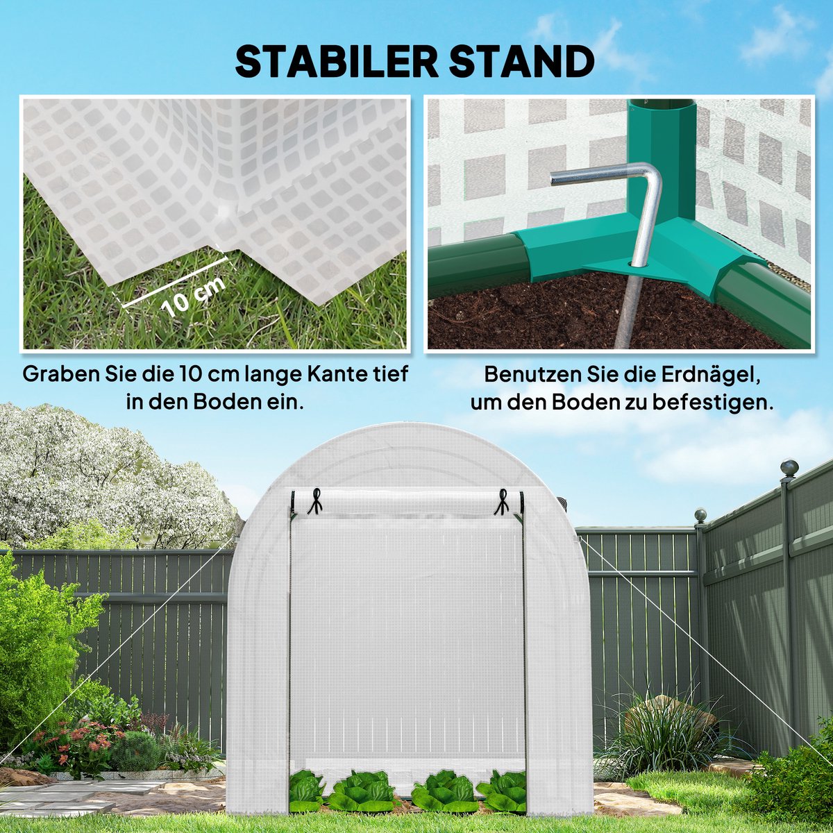 Kas-draagbare plantenkas met stalen frame en kunststof hoes-wit – foto 7