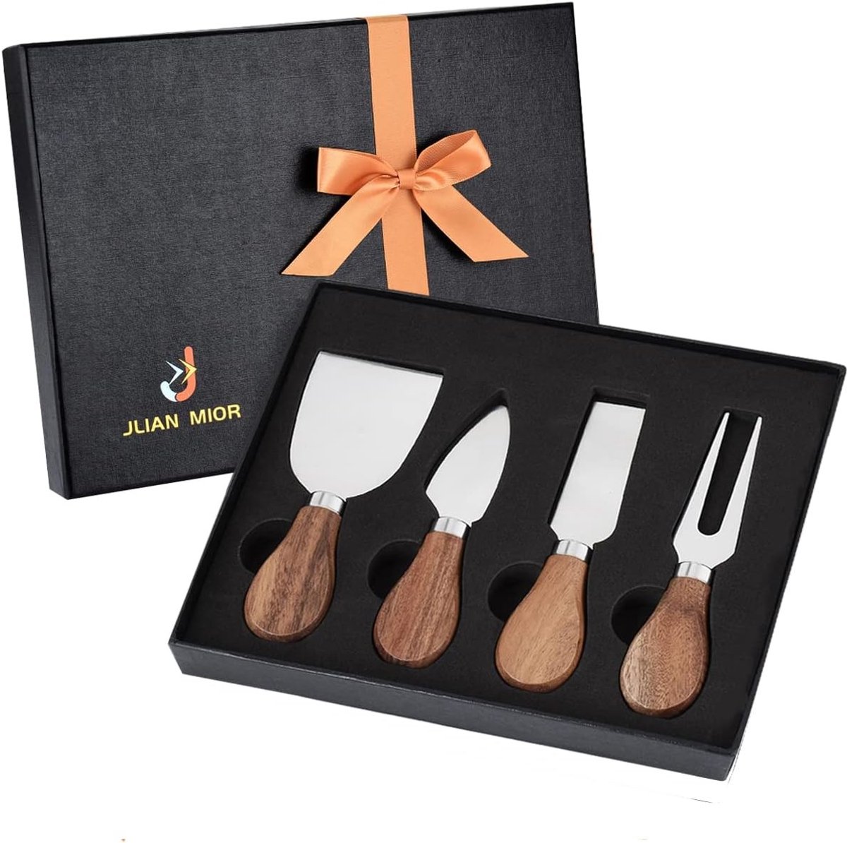 Kaasschaaf jonge kaas - Hout en Roestvrij Staal - 18,5 x 15,5 x 2,8 cm - 4-delige Kaasmessenset voor Serveer- en Snijgebruik