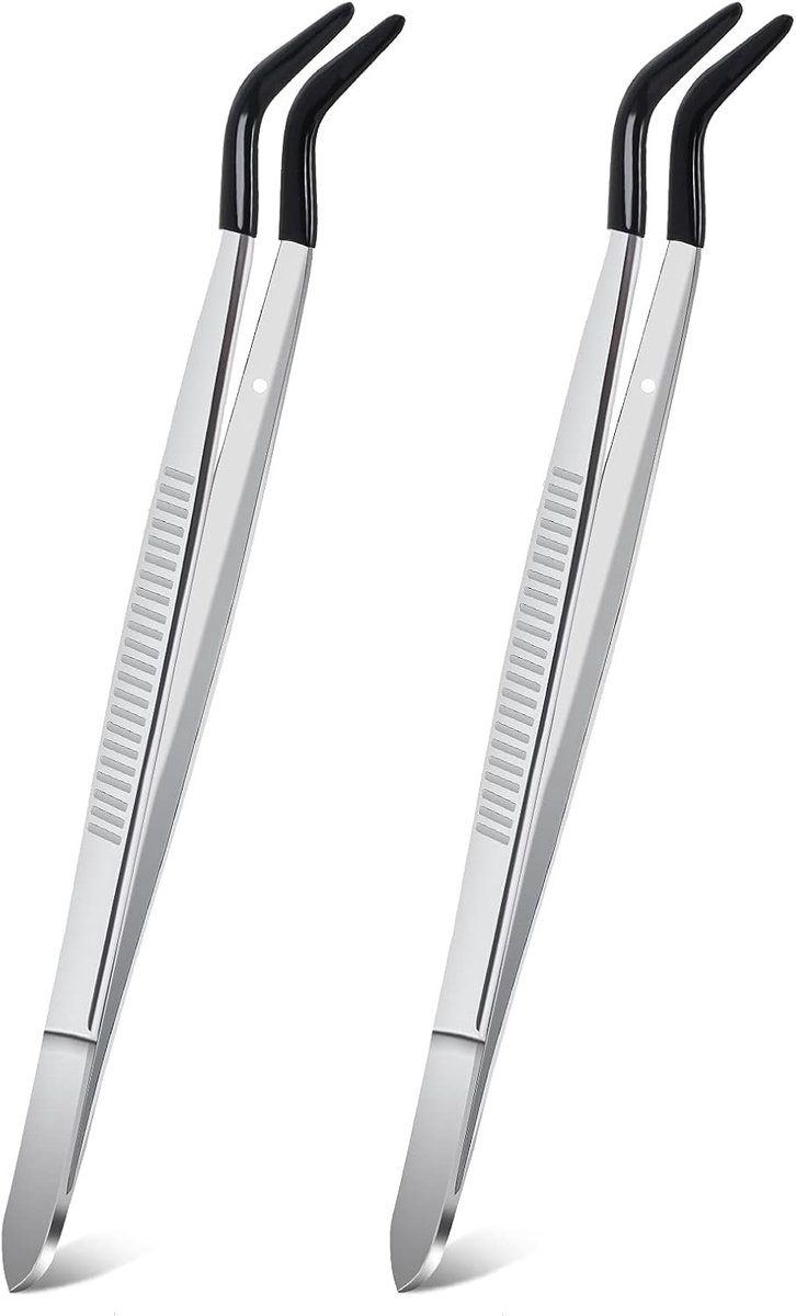 Set van 2 Gebogen Tip Pincetten met Rubber PVC Coating voor Laboratorium, Industrie en Sieraden Crafting