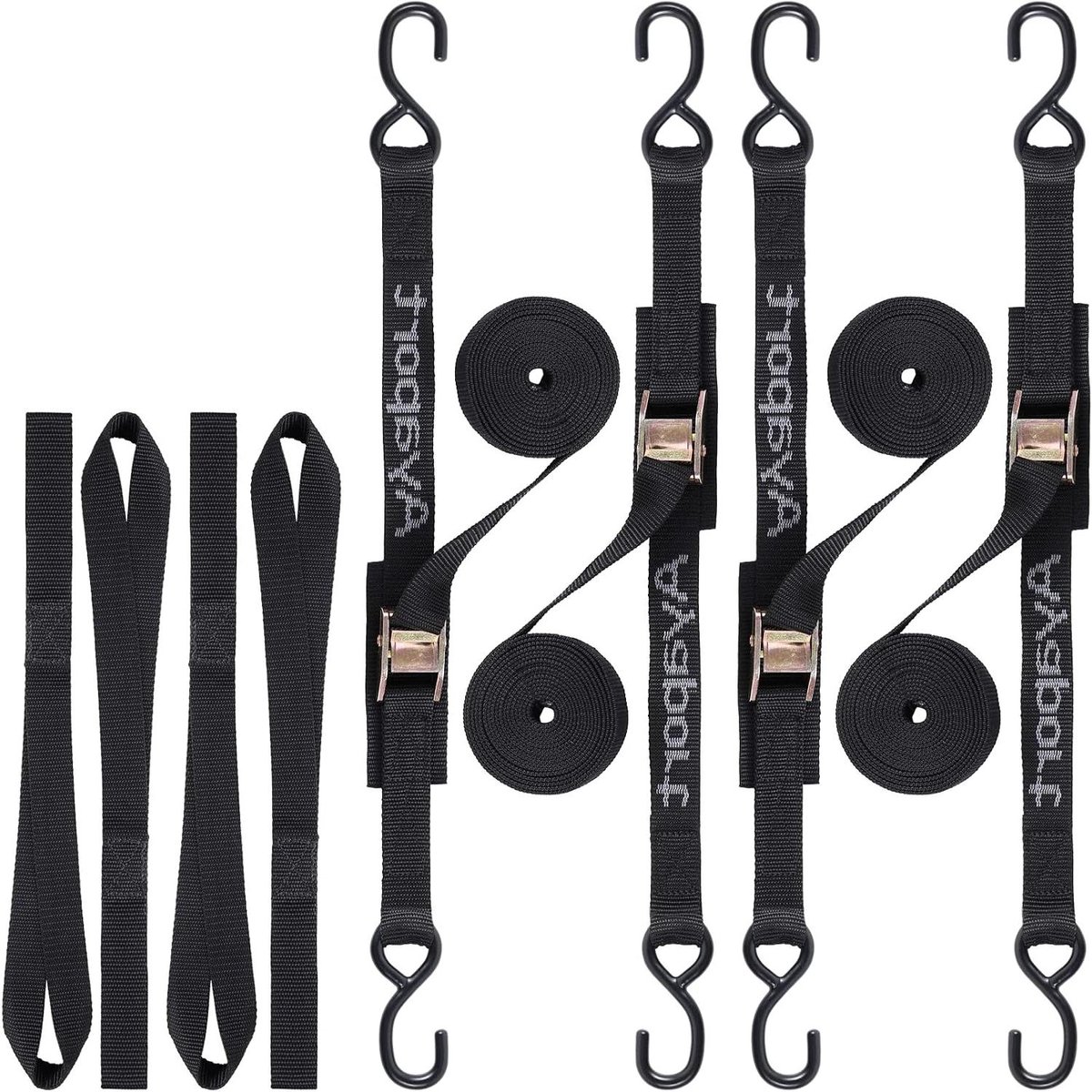 Spanbanden met Haken - Bevestigingsriemen - Vervoer Zekeren - Hoge Breeksterkte - 4 Stuks 1.8m - Zwart