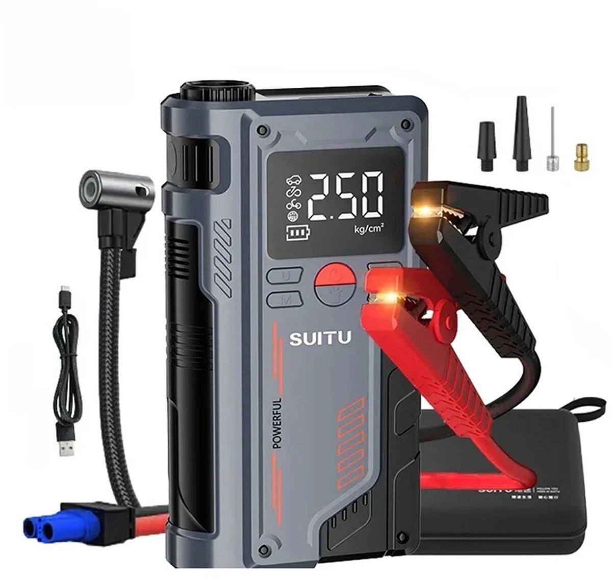 Velori Auto Jumpstarter 1000A - Accubooster - Bandenpomp 150 PSI - Powerbank 8000mAh - LED Noodlamp - 12V Startbooster - Luchtcompressor - Voor Auto Motor SUV