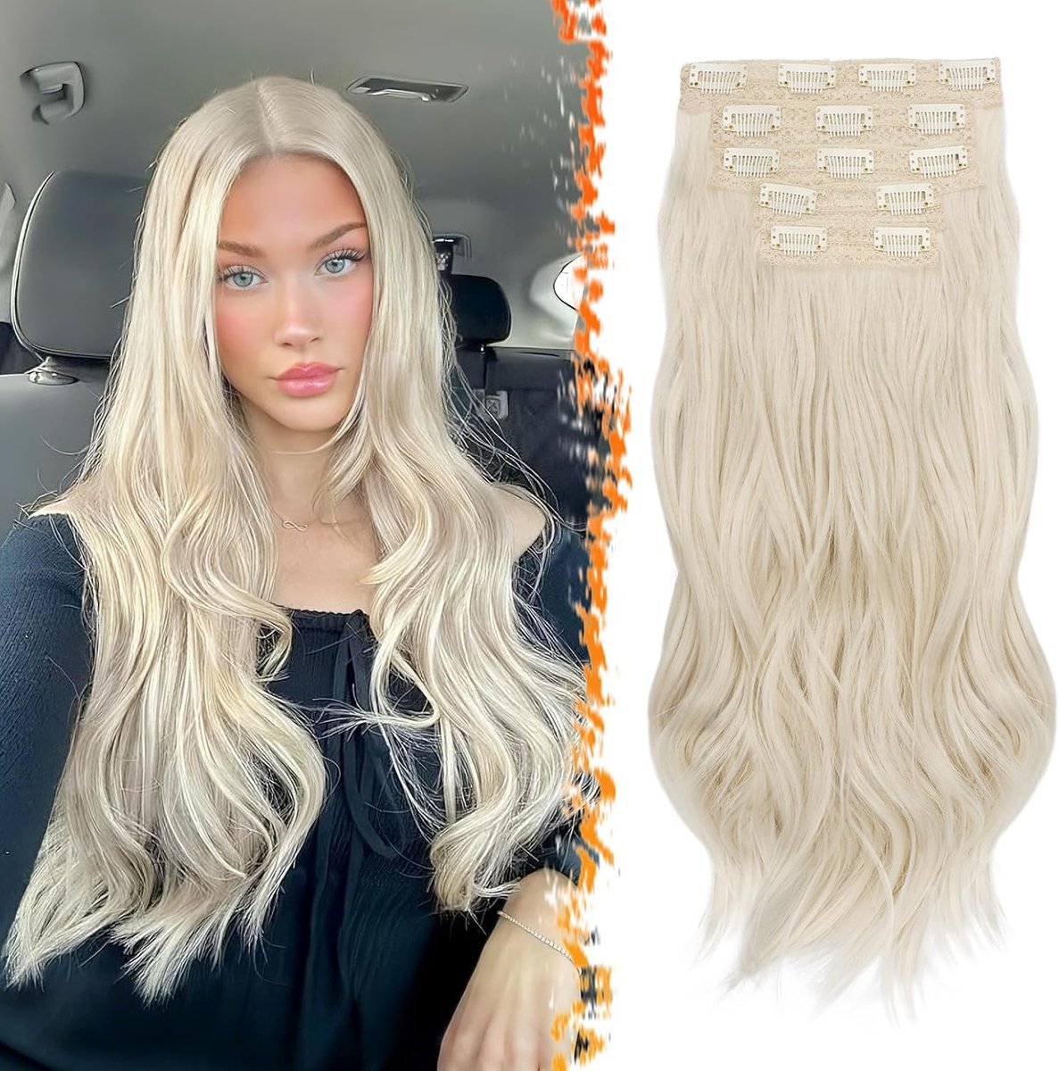 Clip in Hair Extensions, 50cm 5PCS Golvende Clip in Haarextensies voor Vrouwen Dik Layered Haarverlenging Natuurlijk Synthetische Haarstukjes Extensions - Parel Platina Blond